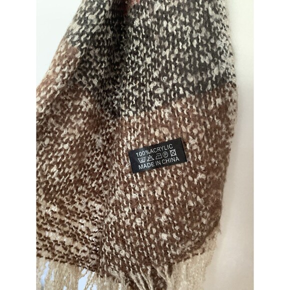 Boutique Womens Scarf Wrap Shawl Brown Dk Chocolate Mauve Beige 69 x 26 Fringe - Picture 8 of 8